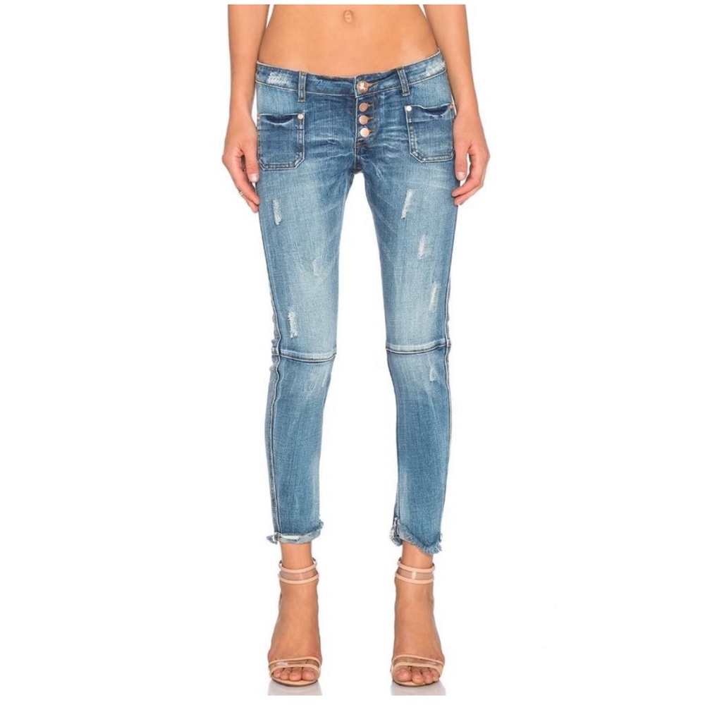 ONE TEASPOON Super Duper Skinny Jeans Low Rise Distressed Raw Hem Size 24